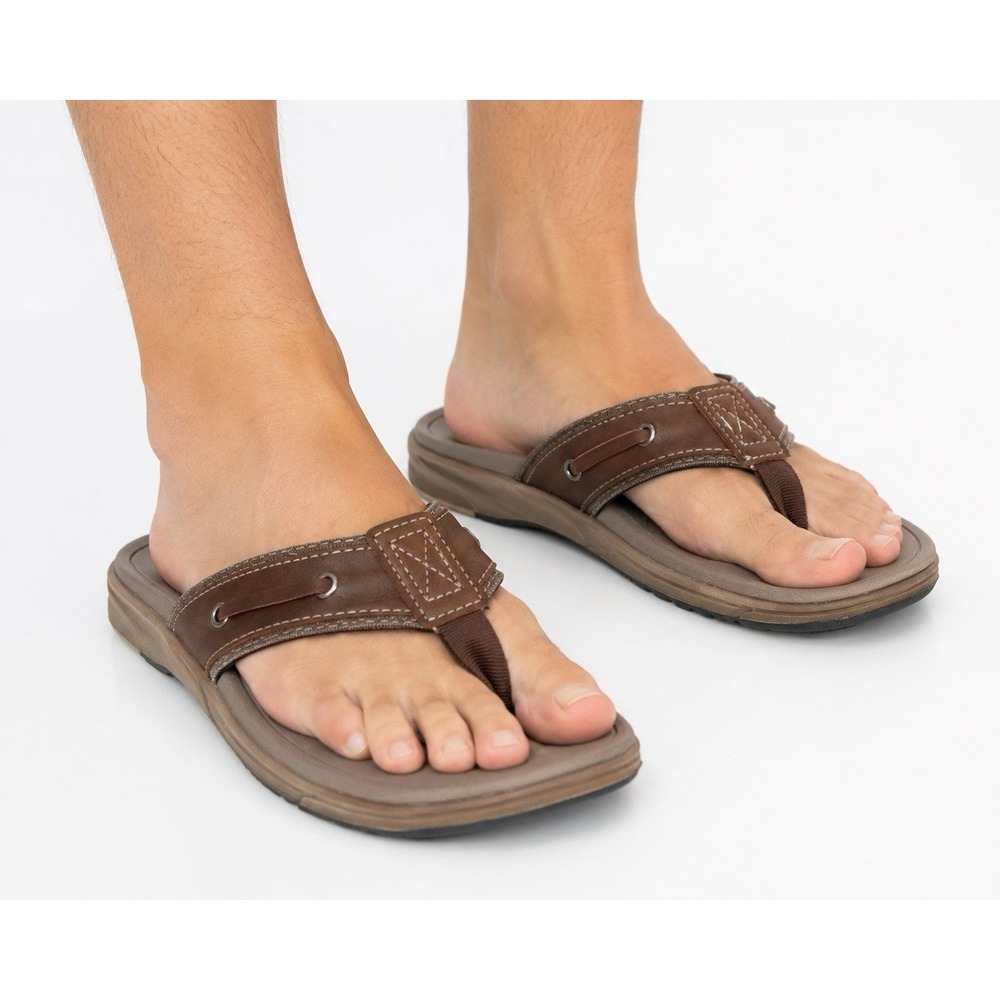 Orthofeet Men's Brown Comfort Orthopedic Flip Flop Sandals Size 7
